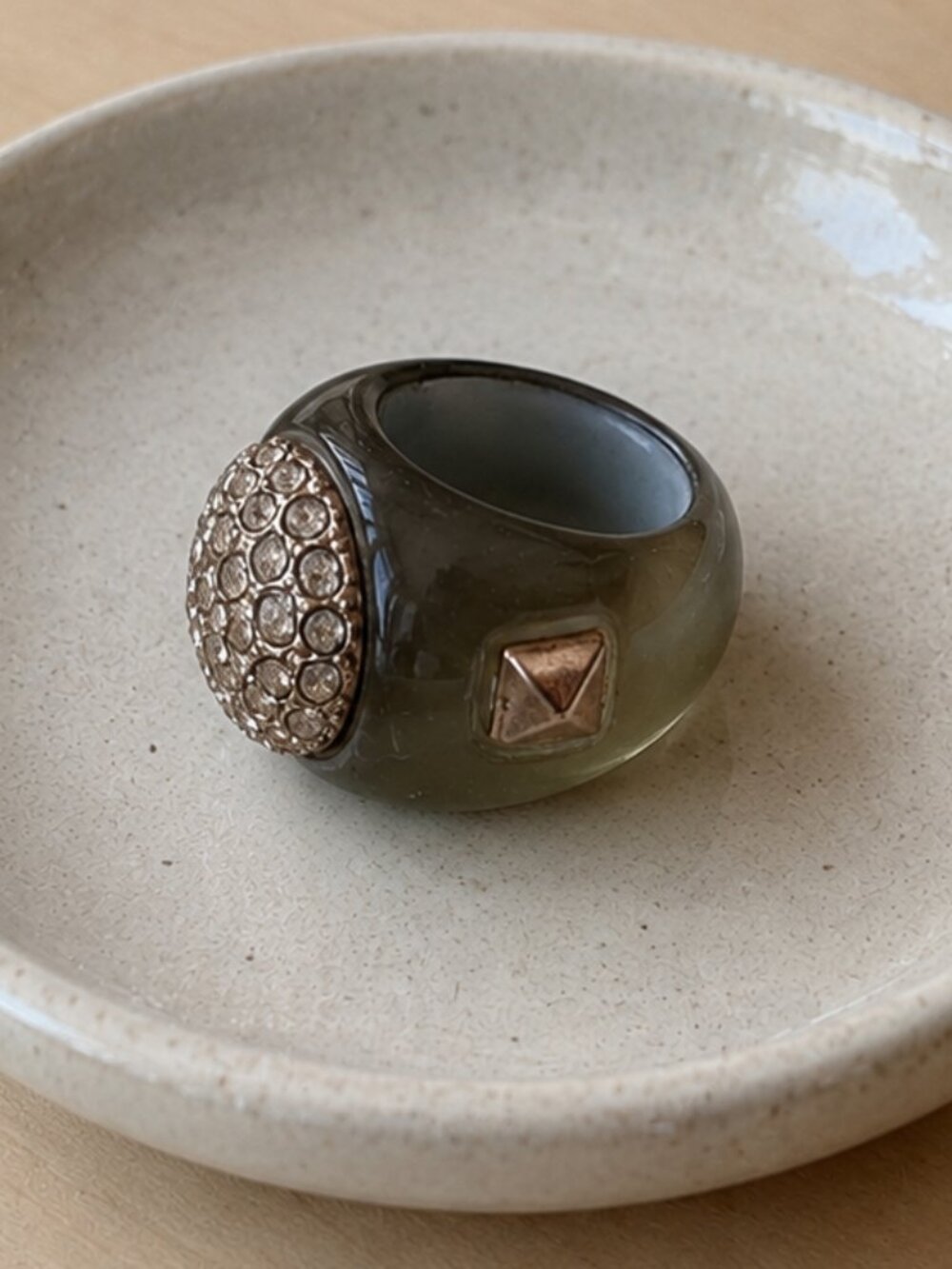 Green Resin Cocktail Ring Rhinestone Statement Chunky Glam Ring SIZE 6
